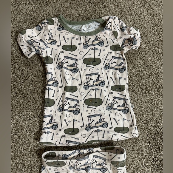 Caden Lane Kids Pajama Set with Green and White golf Design - Picture 3 of 4